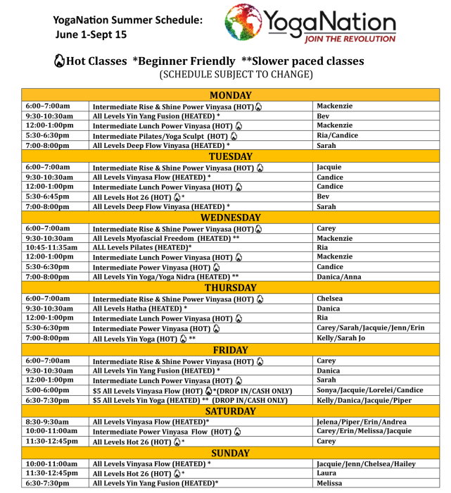 Summer Schedule